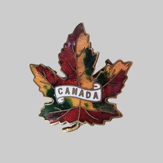 Vintage Gold-Tone Enamel Canada Maple Leaf Brooch Travel Souvenir Figural Pin
