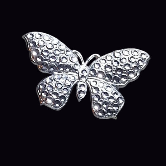 Vintage 1980s Silver-Tone Butterfly Brooch Pave Rhinestone Costume Jewelry Pin