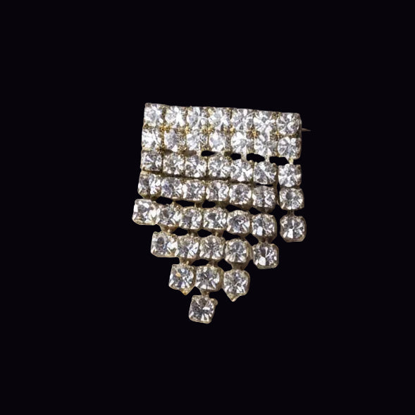 Vintage 1960s Silver-Tone Rhinestone Staircase Step Brooch Pave Geometric Pin
