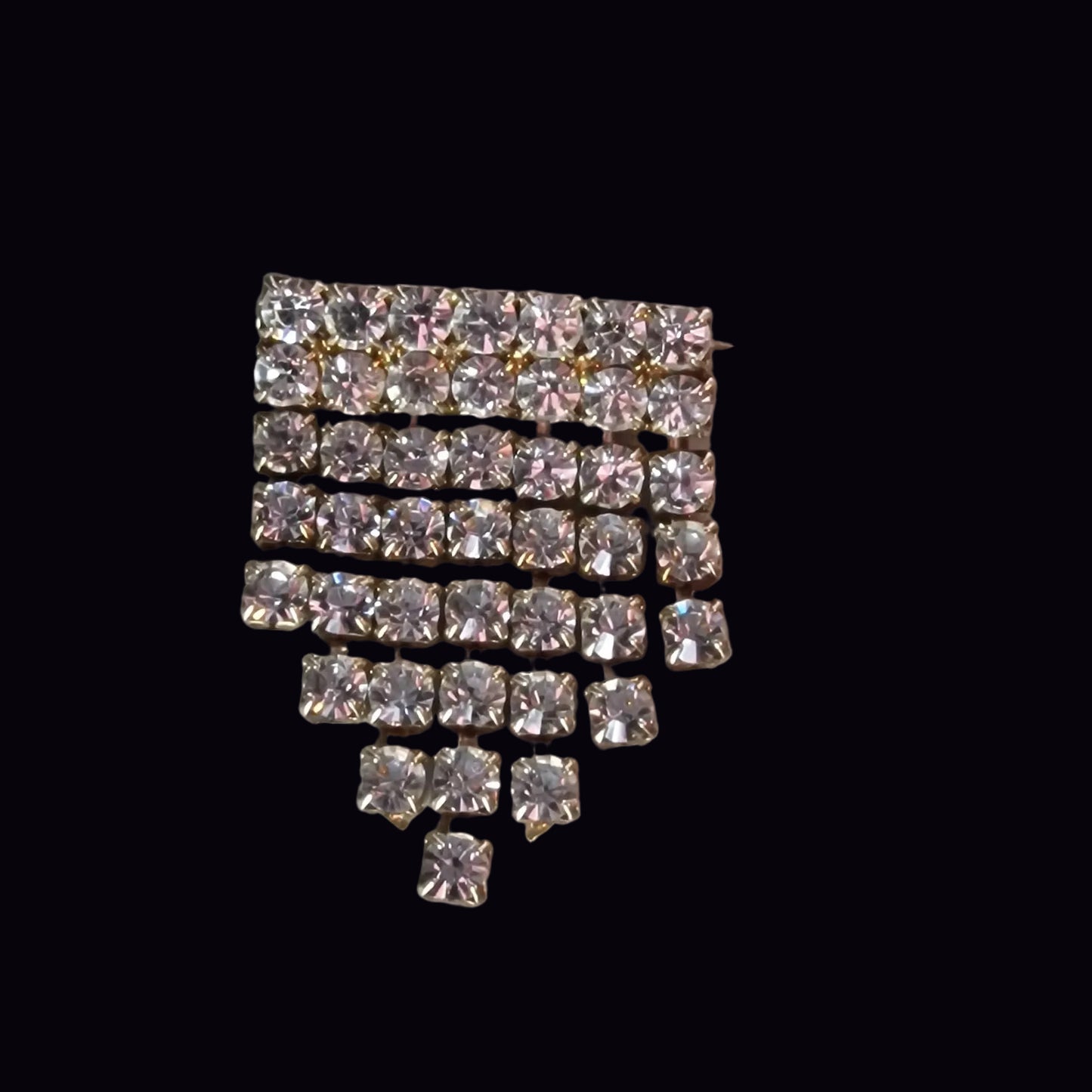 Vintage 1960s Silver-Tone Rhinestone Staircase Step Brooch Pave Geometric Pin