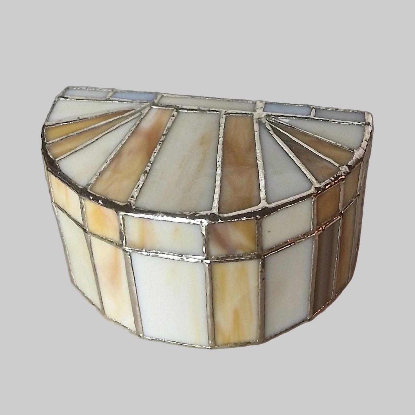 Vintage Mother Of Pearl Art Deco Hinged Jewellery Box Velvet Geometric Mosaic