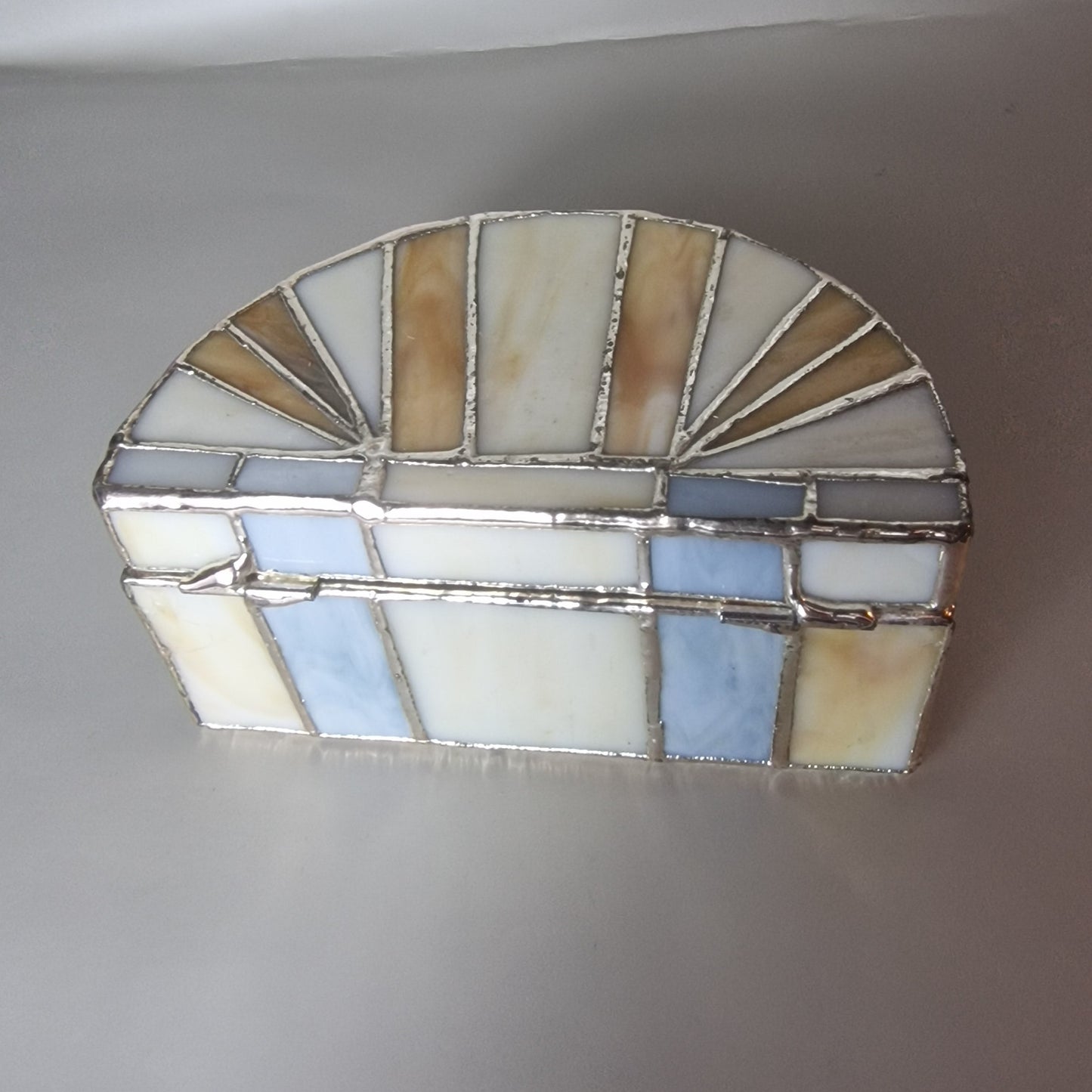 Vintage Mother Of Pearl Art Deco Hinged Jewellery Box Velvet Geometric Mosaic – photo 5