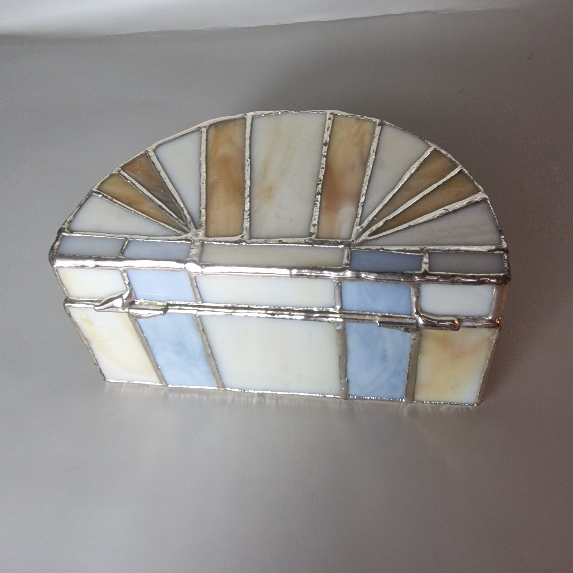 Vintage Mother Of Pearl Art Deco Hinged Jewellery Box Velvet Geometric Mosaic – photo 5