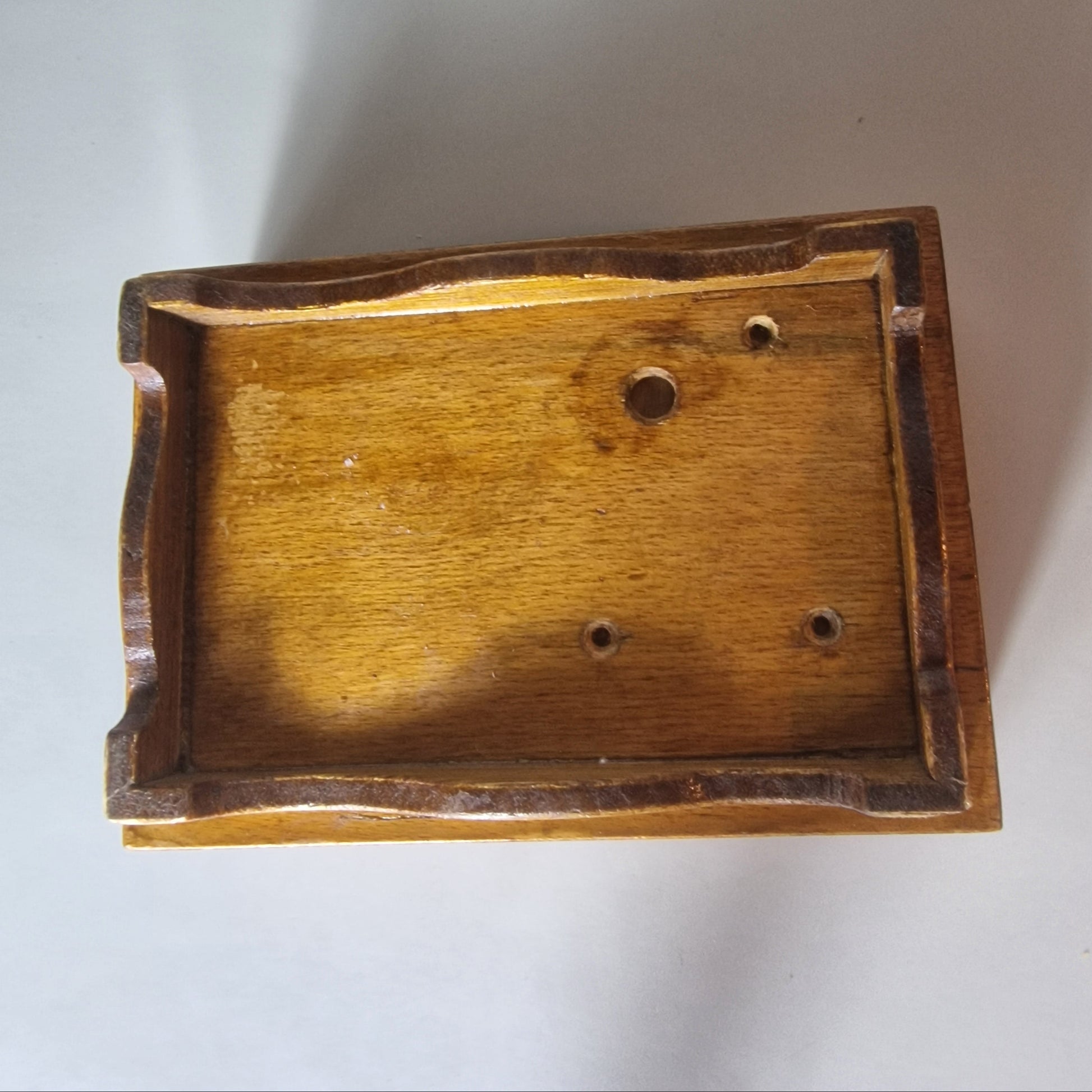 Vintage Wooden Inlay Jewellery Box Two Compartments Geometric Folk Art Hinged – photo 6