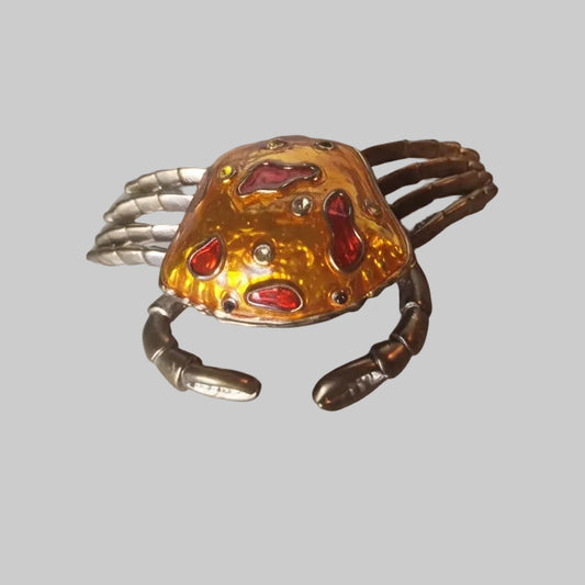 Vintage Gold-Tone Enamel Crab Jewellery Box Figural Rhinestone Animal Figurine