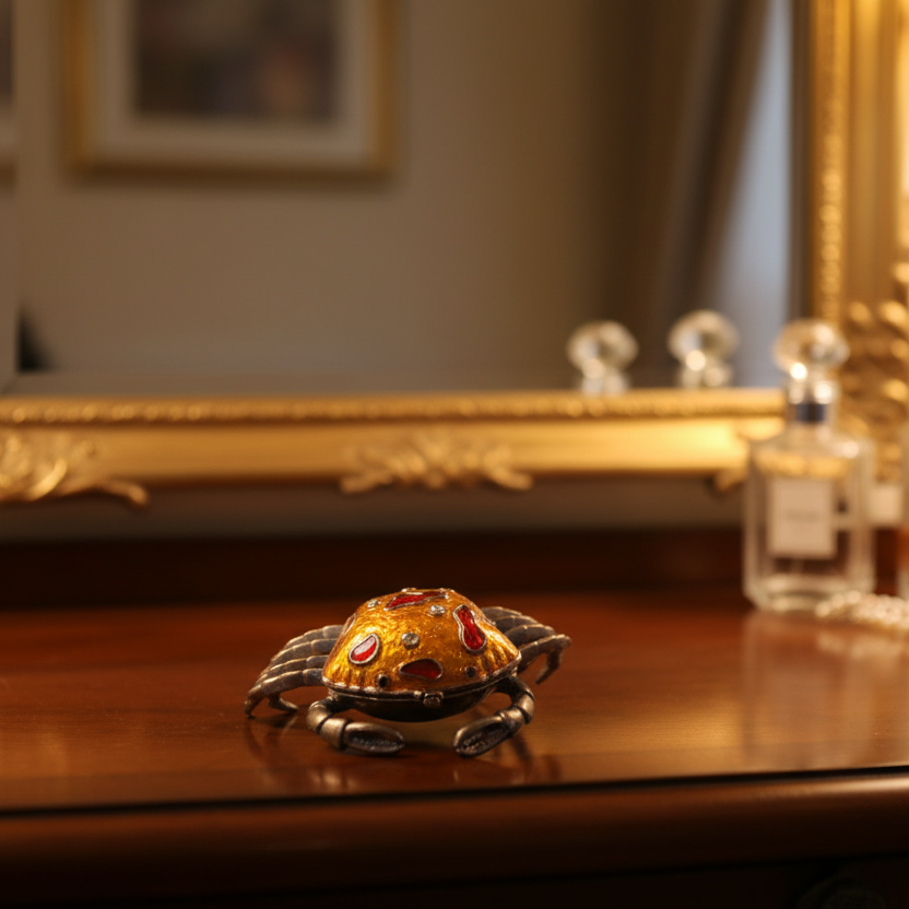 Vintage Gold-Tone Enamel Crab Jewellery Box Figural Rhinestone Animal Figurine – photo 2