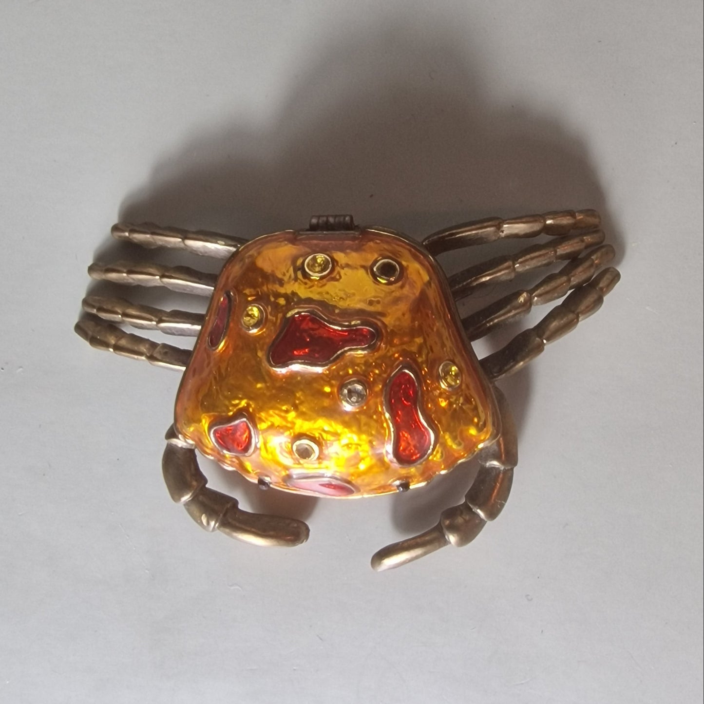 Vintage Gold-Tone Enamel Crab Jewellery Box Figural Rhinestone Animal Figurine – photo 3