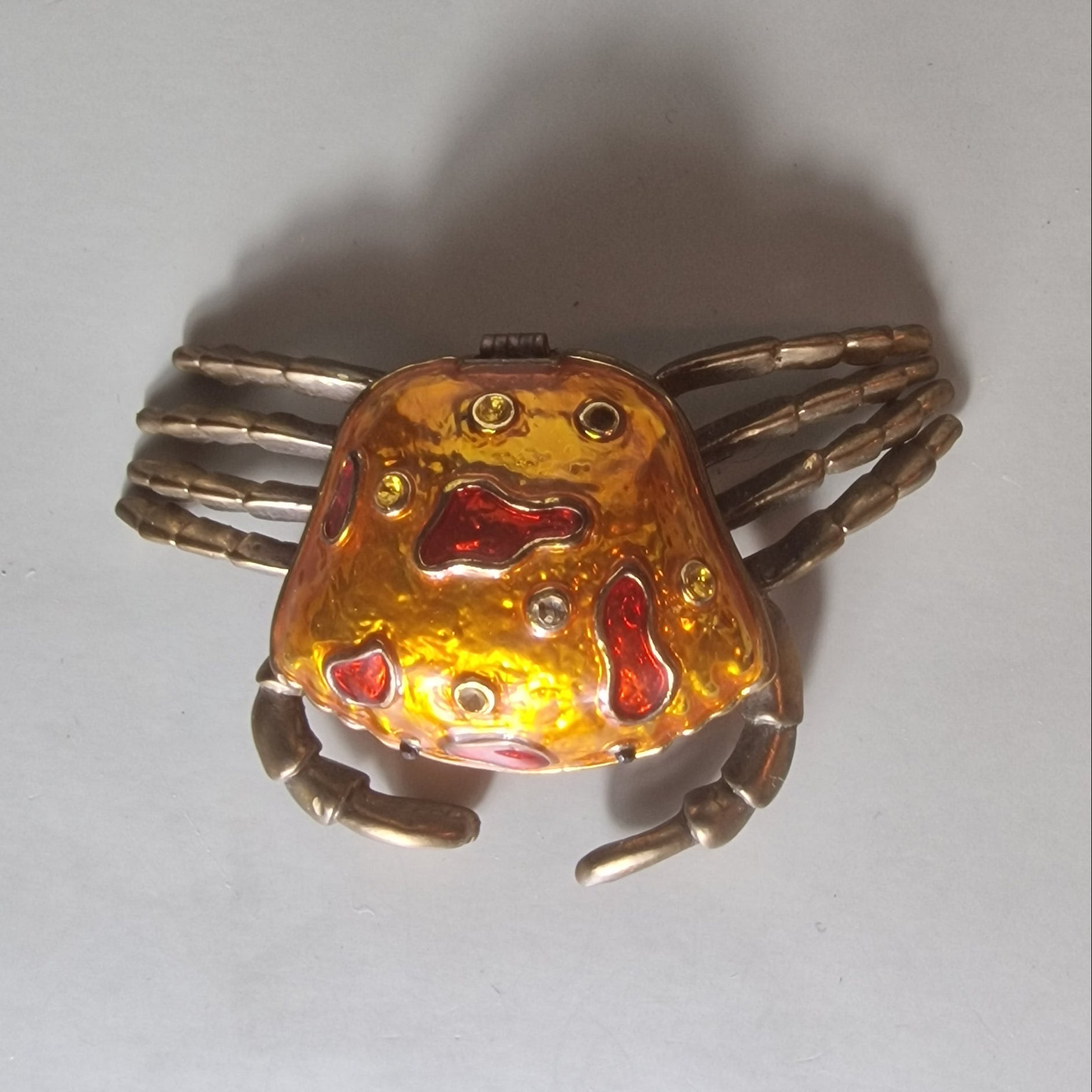 Vintage Gold-Tone Enamel Crab Jewellery Box Figural Rhinestone Animal Figurine – photo 3