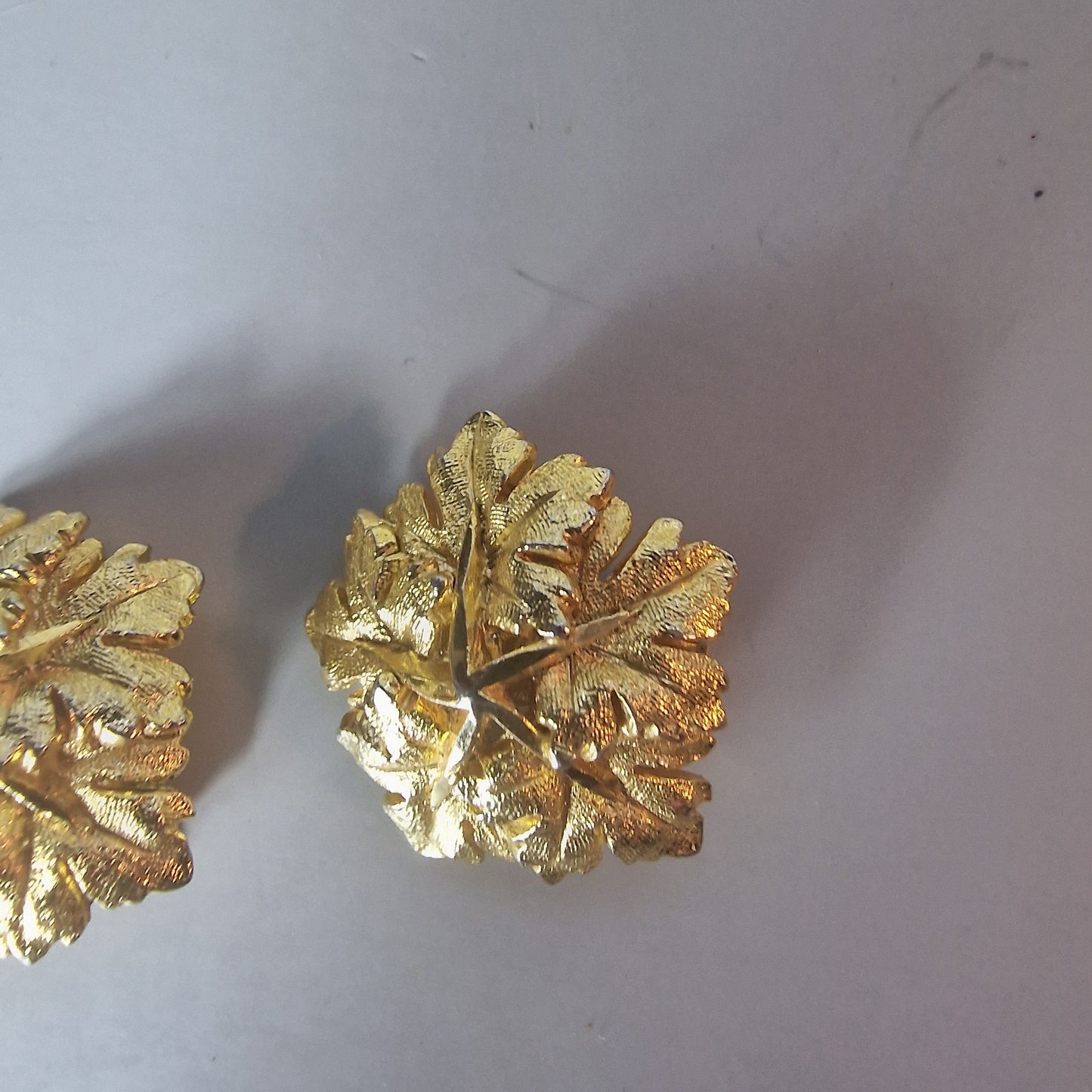 Vintage 1960s Gold-Tone Textured Leaf Cluster Clip-On Earrings Floral Costume