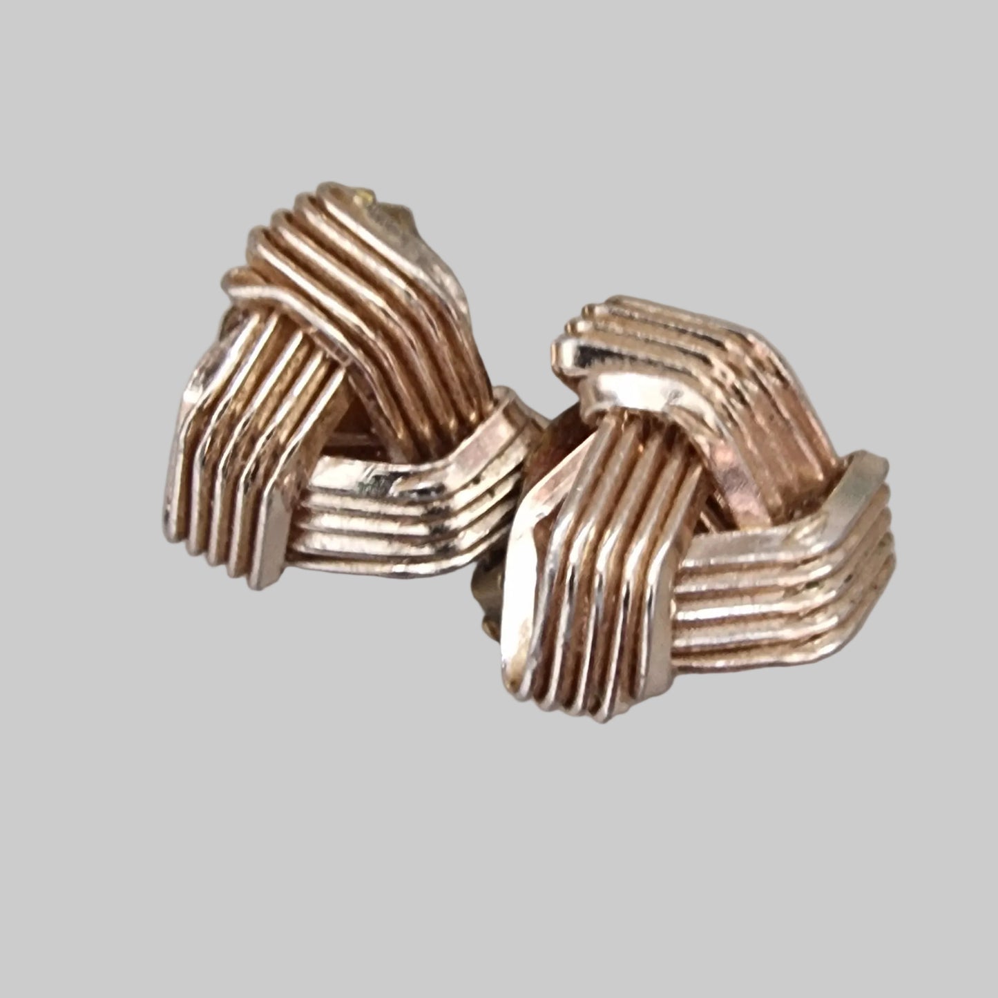 Vintage Gold-Tone Clip-On Earrings Geometric Woven Basketweave Costume Jewelry