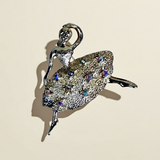 Vintage Gold-Tone Ballerina Dancer Brooch Figural Rhinestone Lapel Pin Retro