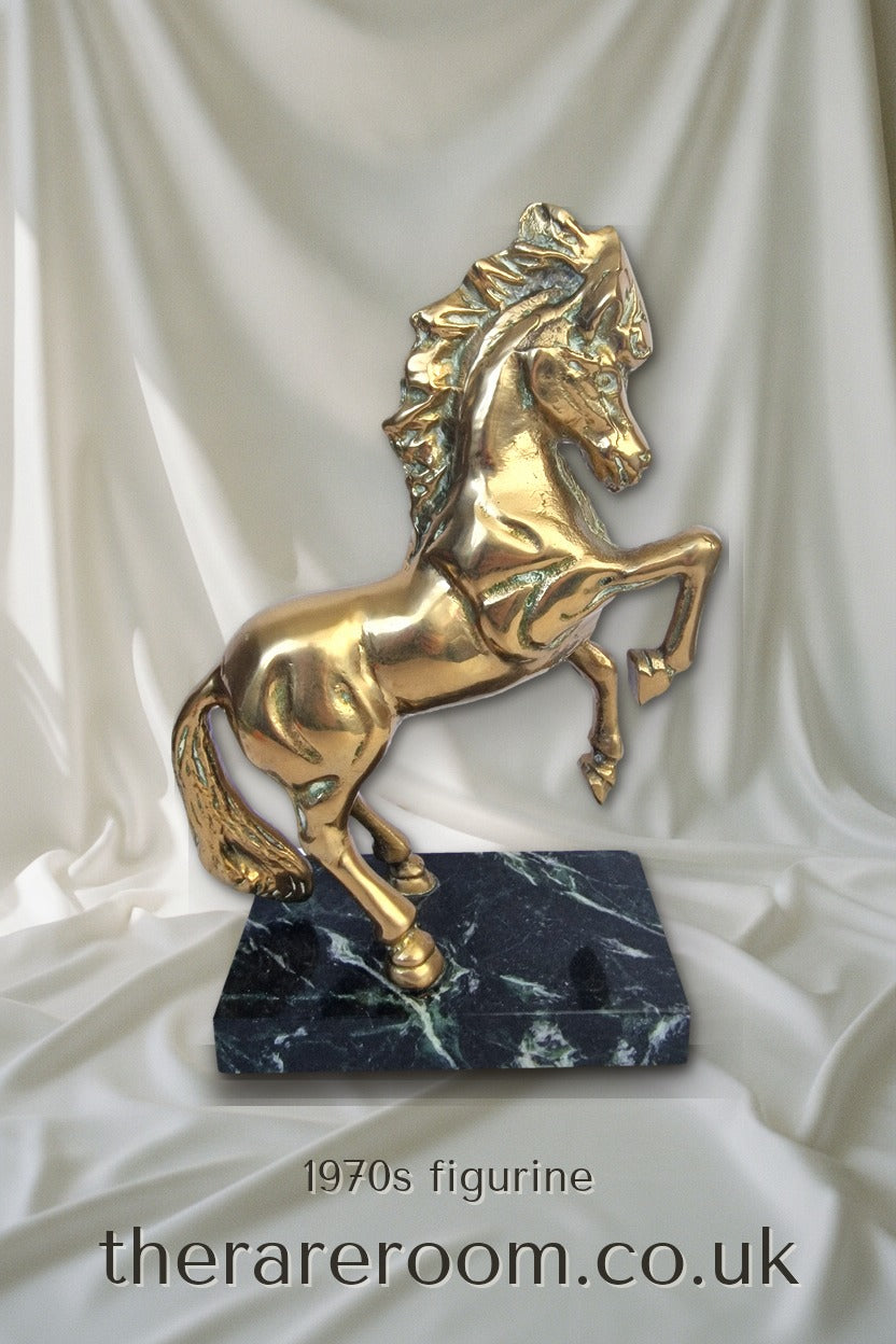 Vintage 1970s Bronze Rearing Horse Figurine Green Marble Equestrian Sculpture — pinterest