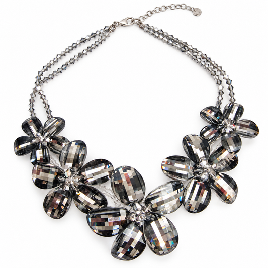 Vintage Butler and Wilson 1990s Silver-Tone Floral Crystal Statement Necklace