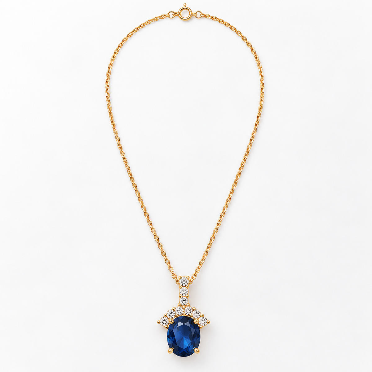 Vintage Roman 1980s Gold-Tone Blue Rhinestone Pendant Necklace Signed Costume