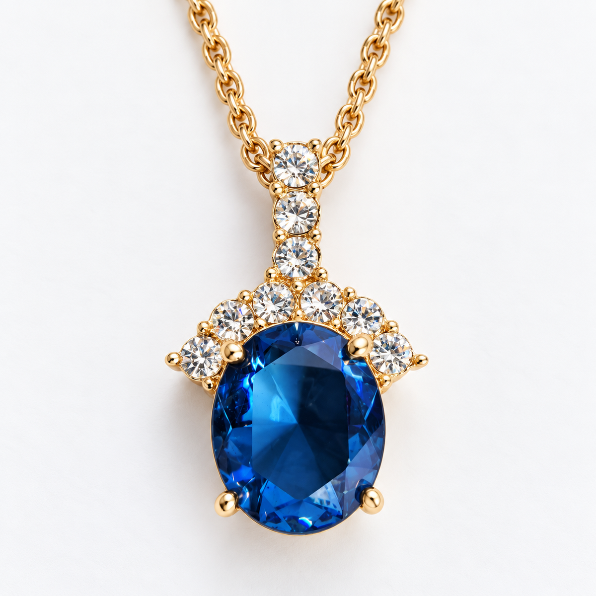 Vintage Roman 1980s Gold-Tone Blue Rhinestone Pendant Necklace Signed Costume
