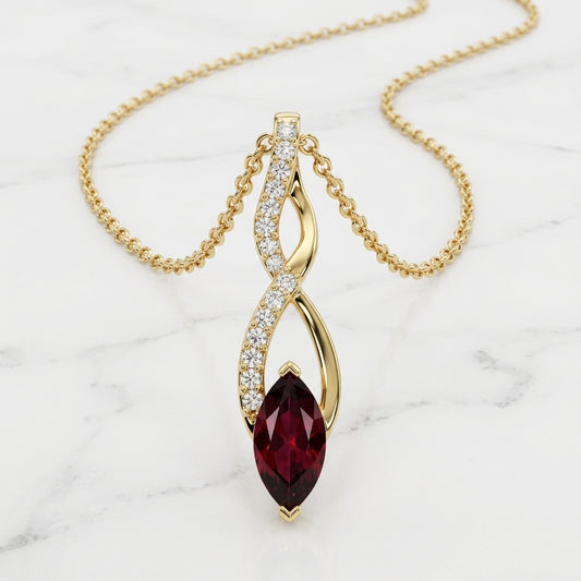 Vintage 1990s Gold-Tone Pendant Necklace Purple Rhinestone Geometric Twist Drop