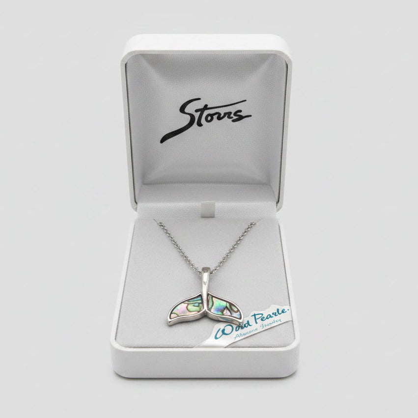 Abalone Whale Tail Pendant Necklace, Stainless Steel, Ocean Animal Jewelry, Abalone Shell Inlay – photo 2
