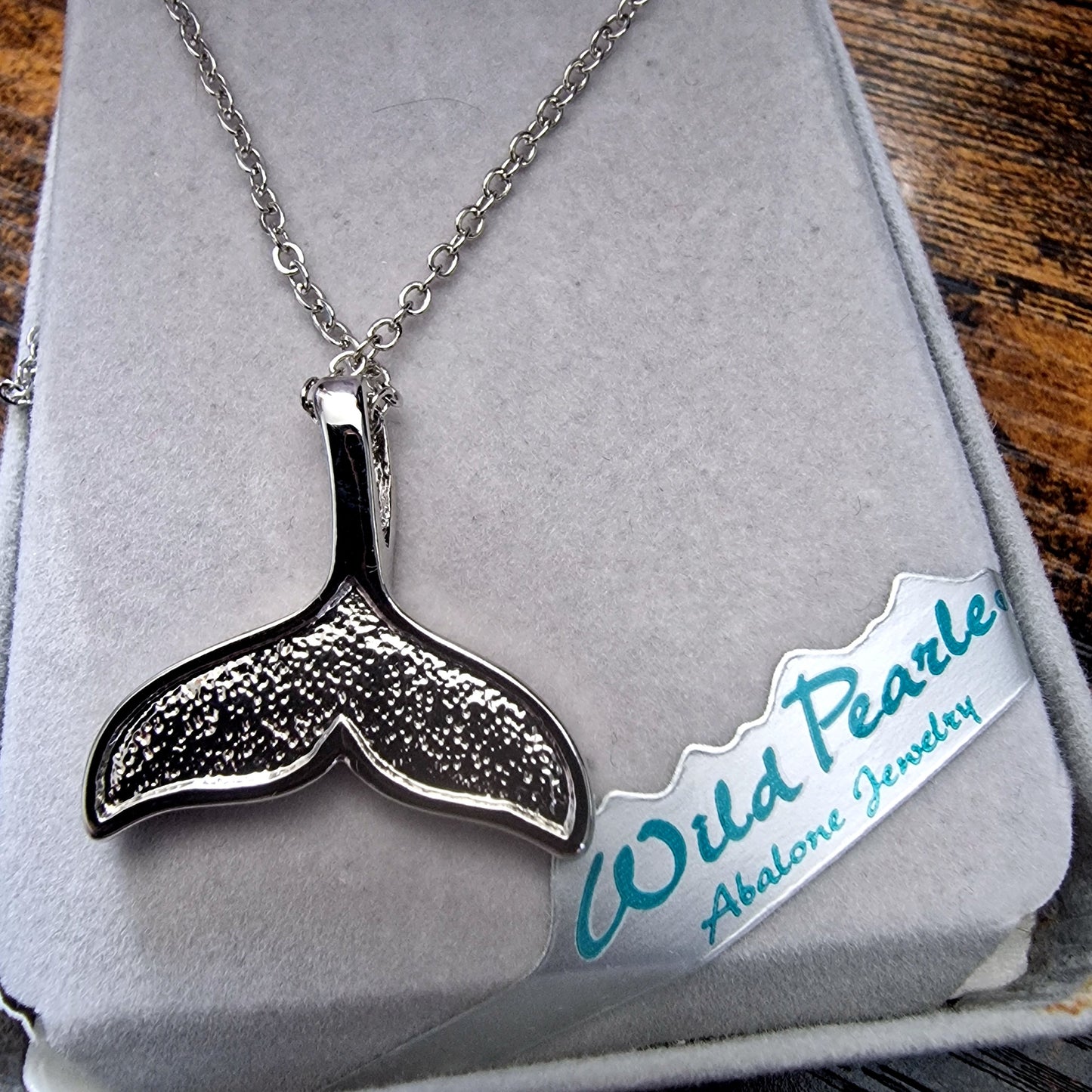 Abalone Whale Tail Pendant Necklace, Stainless Steel, Ocean Animal Jewelry, Abalone Shell Inlay – photo 5