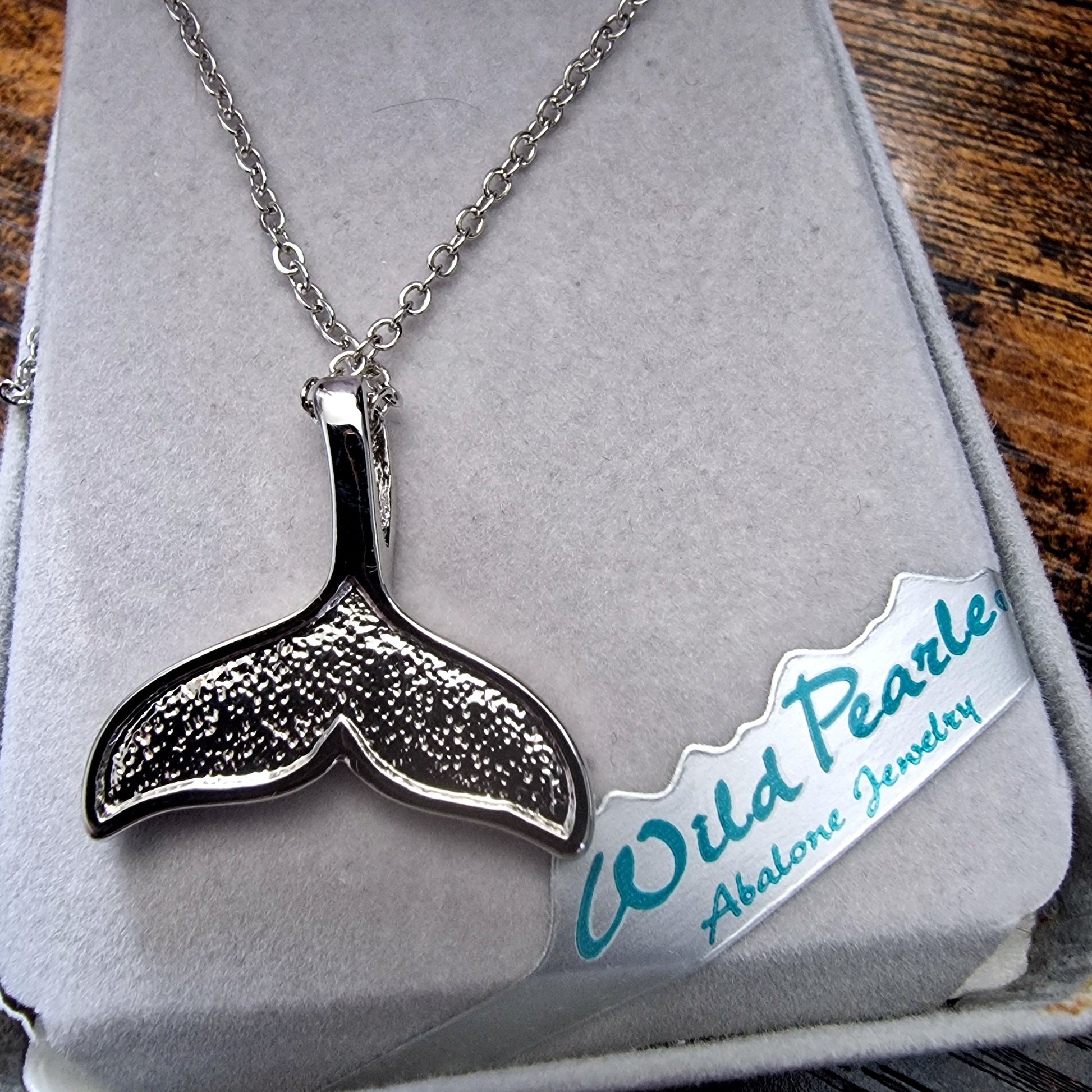 Abalone Whale Tail Pendant Necklace, Stainless Steel, Ocean Animal Jewelry, Abalone Shell Inlay – photo 5