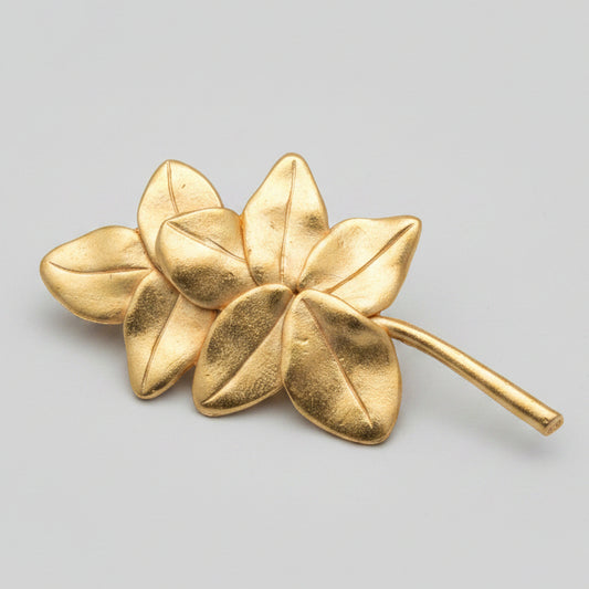 1970s Avon Signed Leaf Cluster Brooch, Gold-Tone Botanical Lapel Pin, Signed Vintage Costume Jewelry, Retro 70s Floral Brooch, Designer Pin