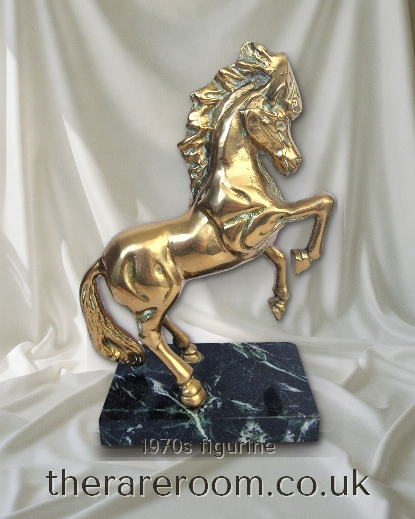 Vintage 1970s Bronze Rearing Horse Figurine Green Marble Equestrian Sculpture — instagram