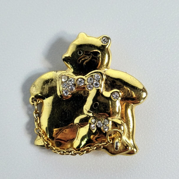 Vintage Gold-Tone Bear Mum Brooch Figural Animal Rhinestone Pin – photo 2