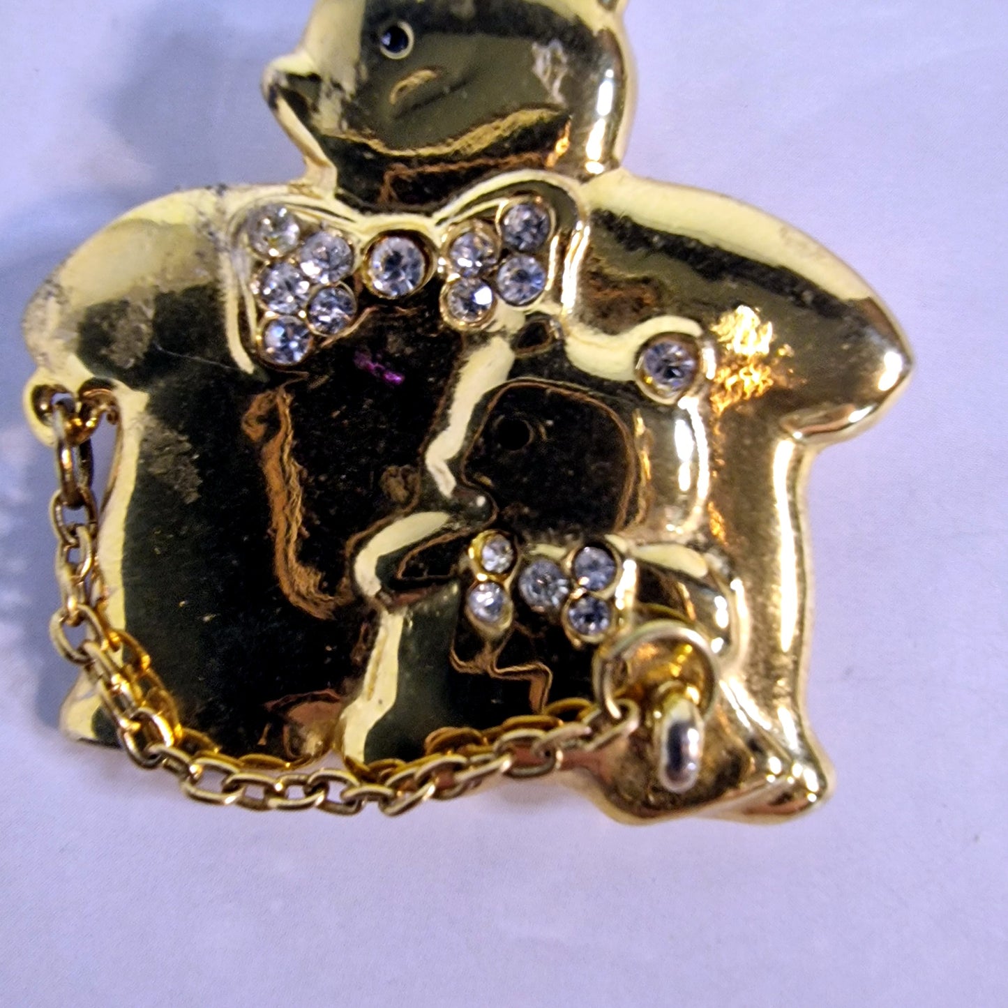 Vintage Gold-Tone Bear Mum Brooch Figural Animal Rhinestone Pin – photo 3