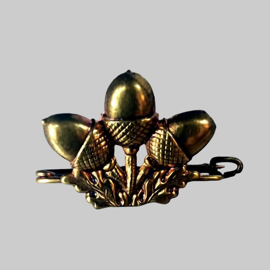 Vintage Gold-Tone Acorn Oak Leaf Cluster Brooch Botanical Harvest Figural Pin