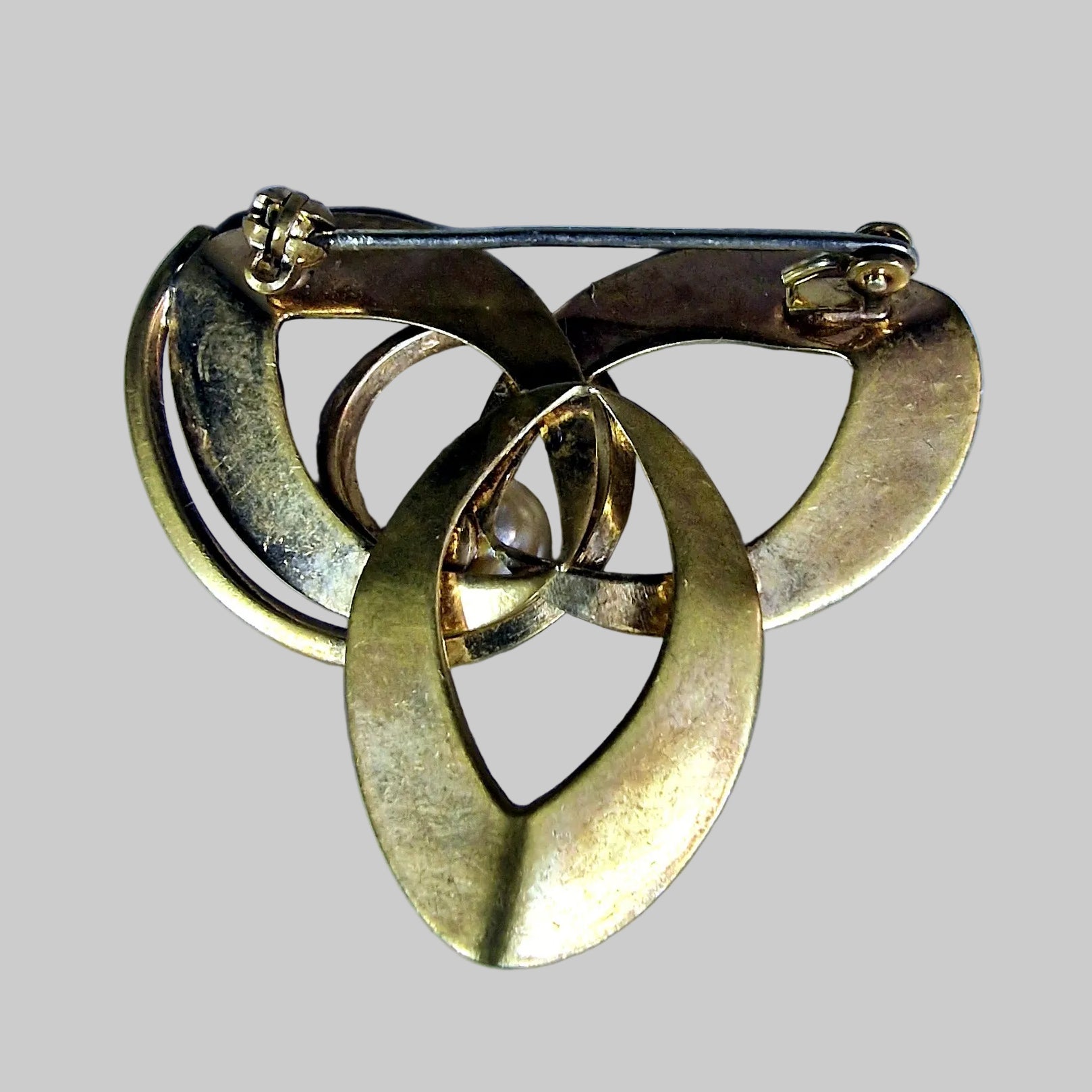 Vintage Gold-Tone Mid-Century Geometric Pearl Brooch Modern Costume Metal Pin – photo 2
