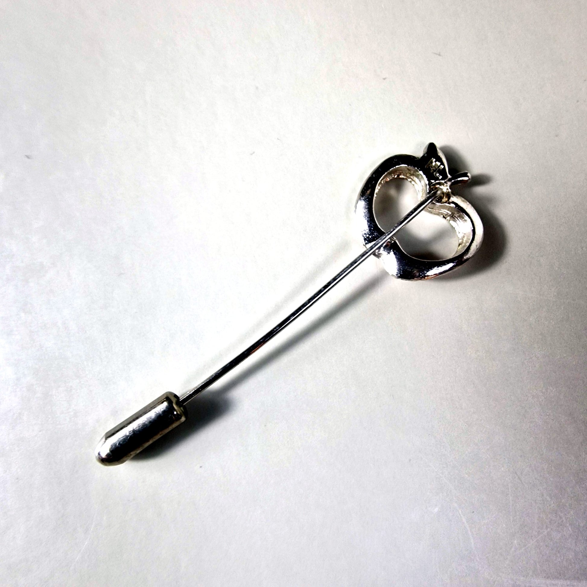 ML Signed Vintage Sterling Silver Textured Apple Lapel Stick Pin Figural Brooch – photo 3