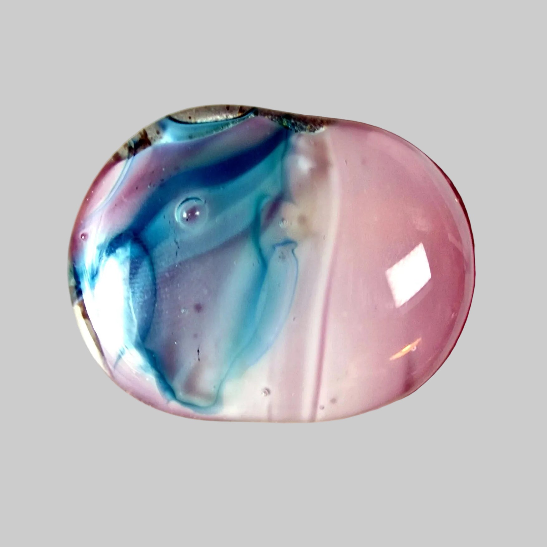 Vintage Pink Blue Swirled Art Glass Oval Brooch Abstract 1980s Costume Lapel Pin