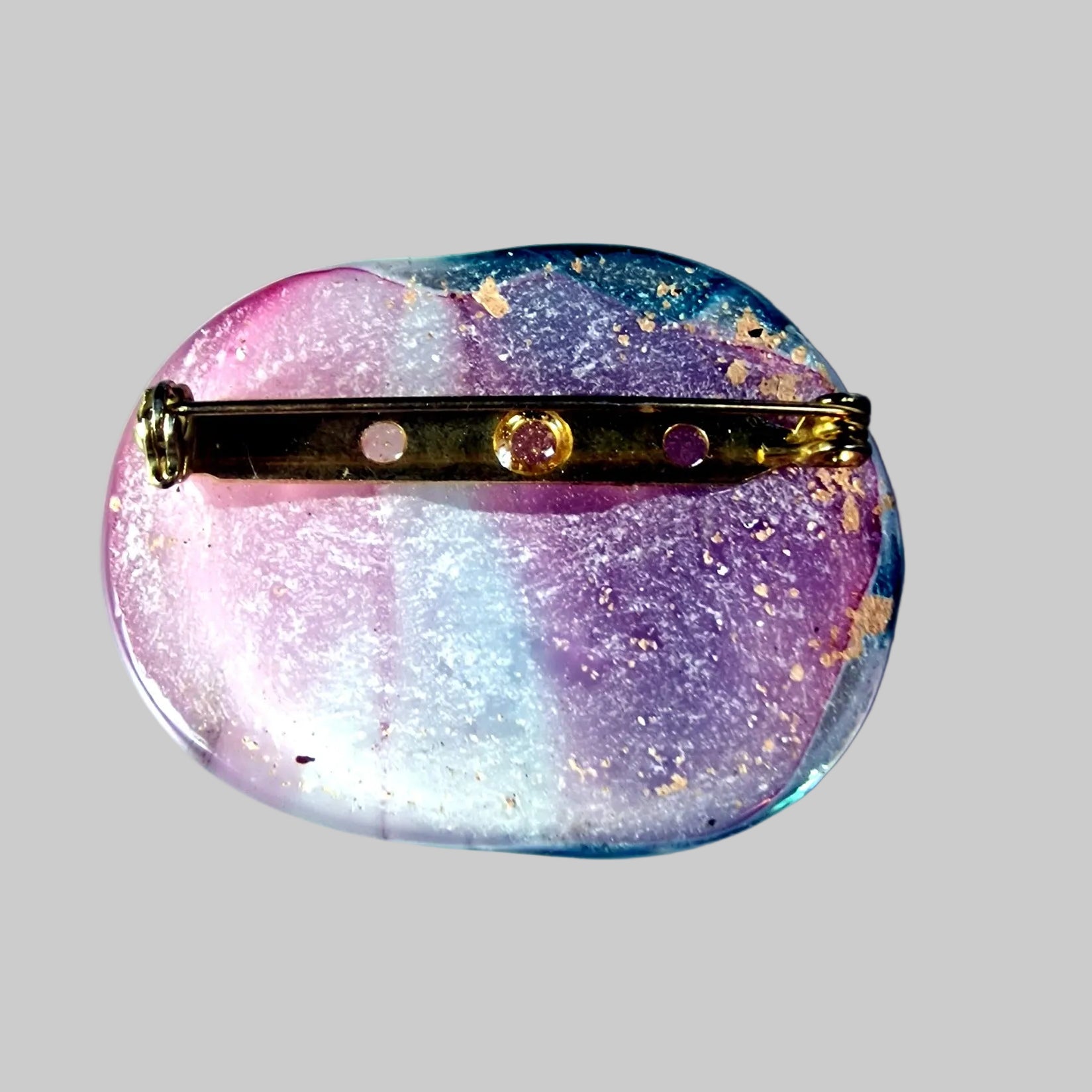 Vintage Pink Blue Swirled Art Glass Oval Brooch Abstract 1980s Costume Lapel Pin – photo 2