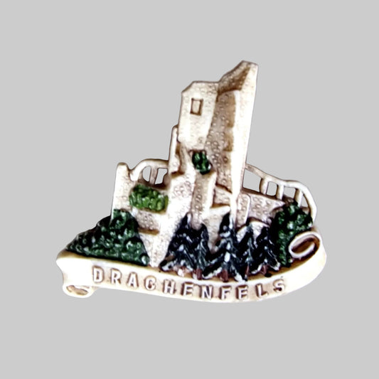 Vintage Cream Drachenfels Castle Plastic Brooch West Germany Tourist Souvenir