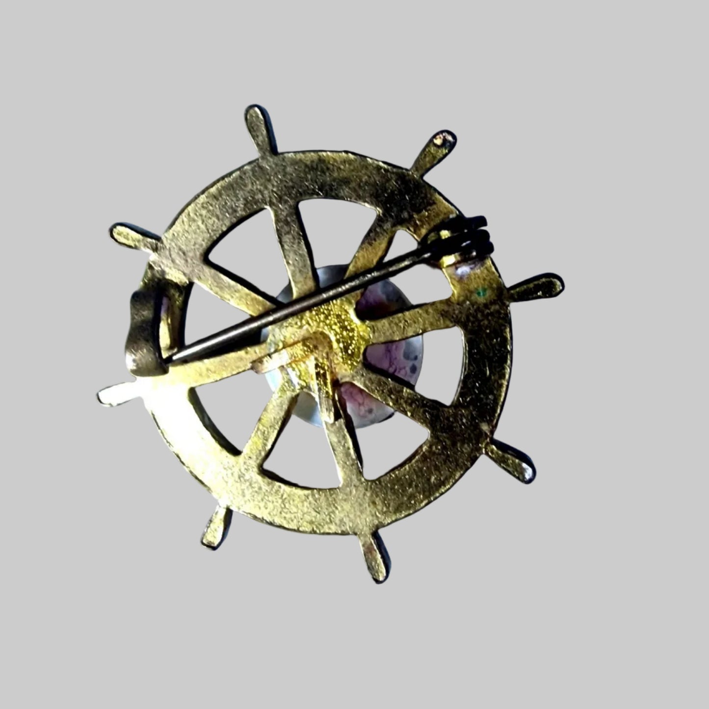 Vintage Gold-Tone Yellow Enamel Ships Wheel Brooch Nautical Figural Lapel Pin – photo 2