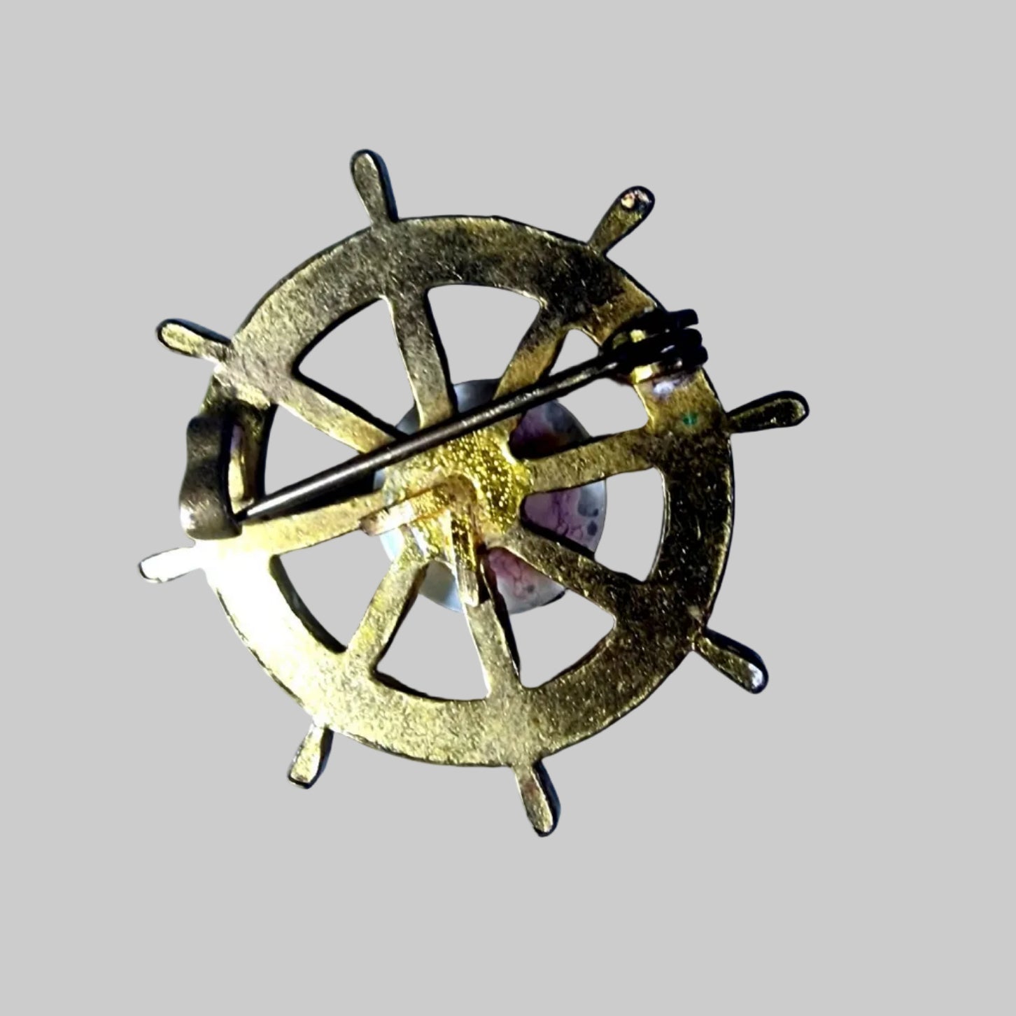 Vintage Gold-Tone Yellow Enamel Ships Wheel Brooch Nautical Figural Lapel Pin – photo 2