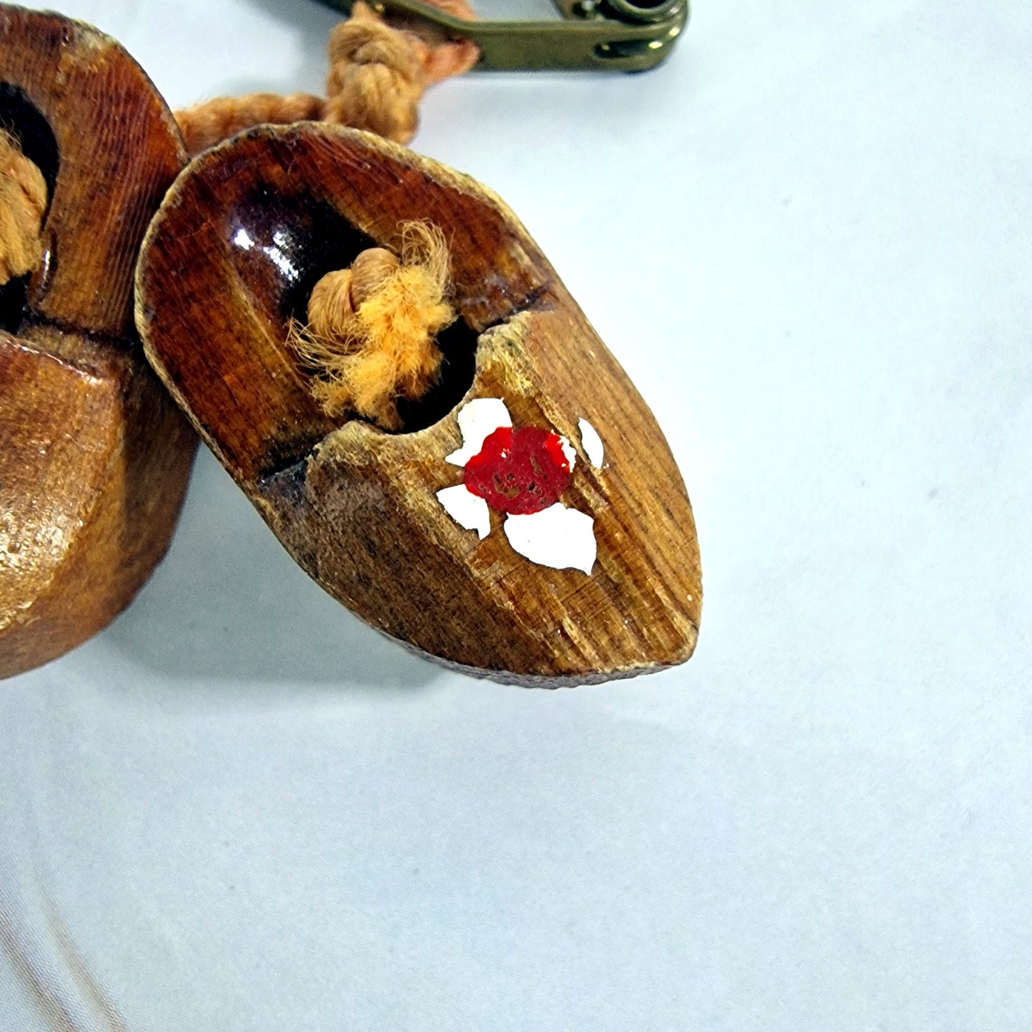 Vintage Wooden Clog Brooch, Miniature Folk Art Shoes Pin, Painted Enamel Floral, Souvenir Costume Jewelry – photo 2
