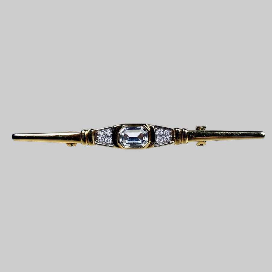 Vintage Gold-Tone Long Brooch Geometric Rhinestone Bar Pin