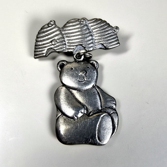 Vintage Mali of England 1980s 1990s Silver-Plated Bear Brooch Figural Animal UK