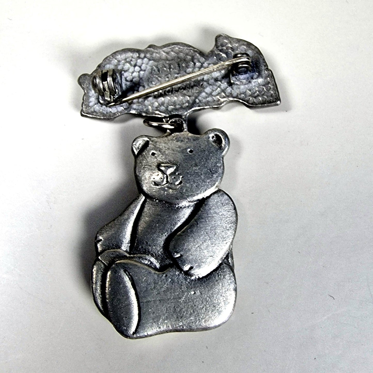 Vintage Mali of England 1980s 1990s Silver-Plated Bear Brooch Figural Animal UK