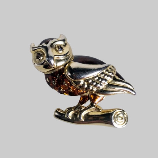 Vintage Gold-Tone Figural Owl Brooch Animal Enamel Costume Jewelry Figural Pin