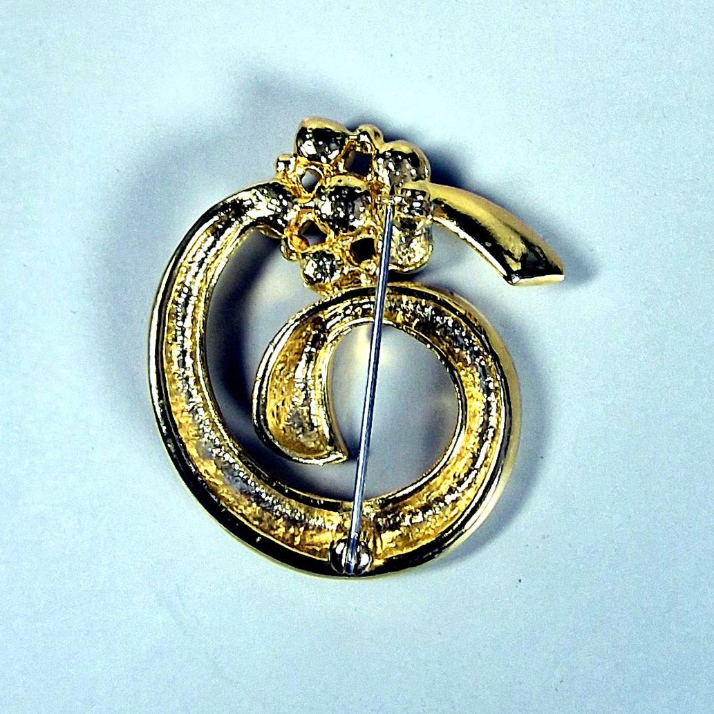 Vintage Gold-Tone Spiral Brooch Faux Pearl Flower Cluster Retro Costume Pin – photo 2