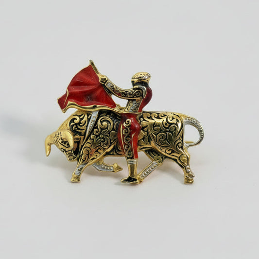 Vintage Gold-Tone Matador Brooch Spain Figural Enamel Pin