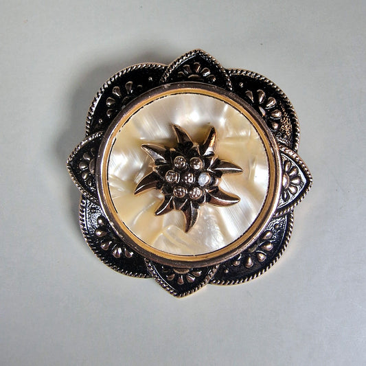Vintage Gold Tone Silver Ornate Star Clip Brooch Pearl Faux Costume Jewelry