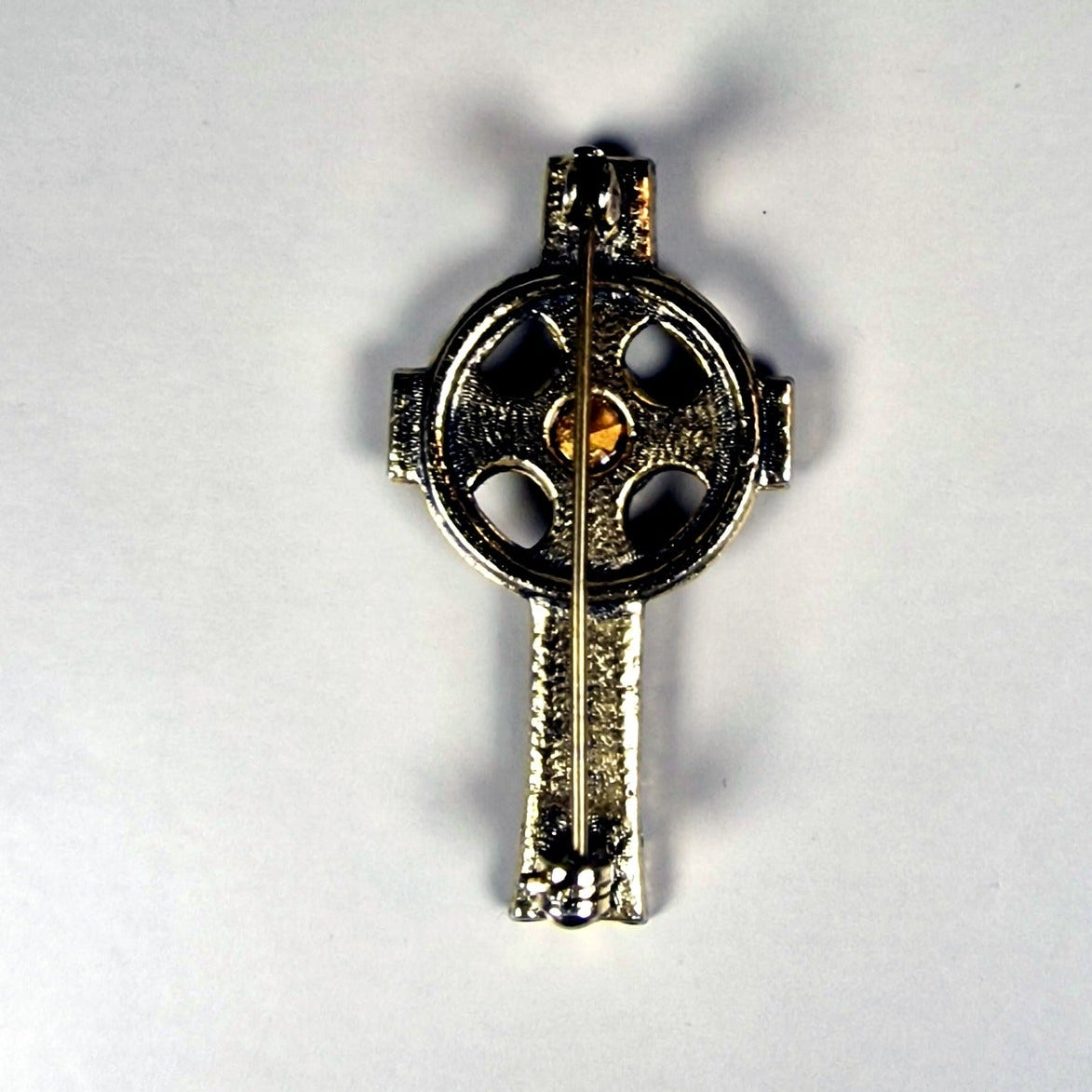 Vintage Gold-Tone Celtic Cross Tie Clip Figural Purple Amethyst Geometric Stone – photo 3
