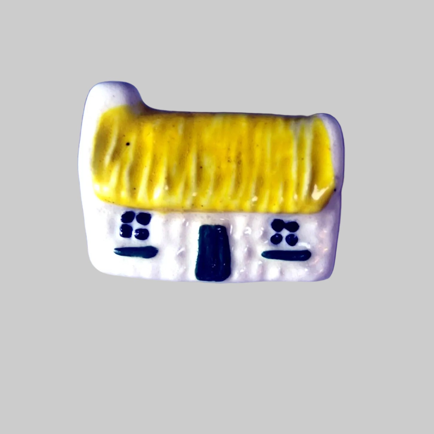 Vintage White Ceramic Cottage Brooch Hand-Painted Figural Architectural Pin Folk