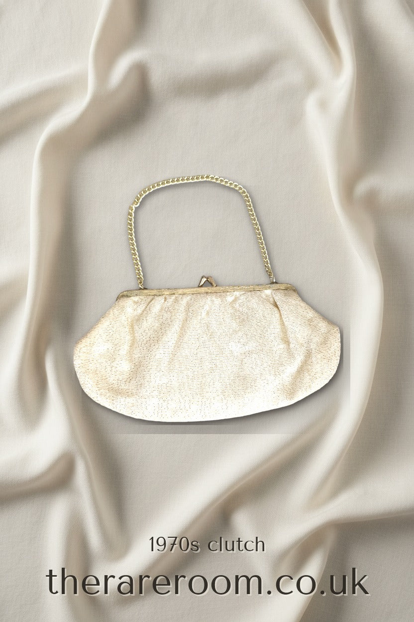 Vintage 1970s Gold Cream Metallic Fabric Evening Clutch Bag And Coin Purse Set — pinterest