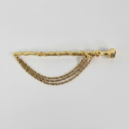 Vintage Gold-Tone Long Bar Brooch Figural Chain Swag Scepter