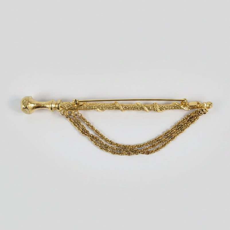 Vintage Gold-Tone Long Bar Brooch Figural Chain Swag Scepter – photo 2