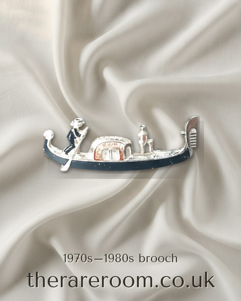 Vintage PICCOLO 1970s Silver-Tone Black Enamel Venice Gondola Brooch Italy UK — instagram