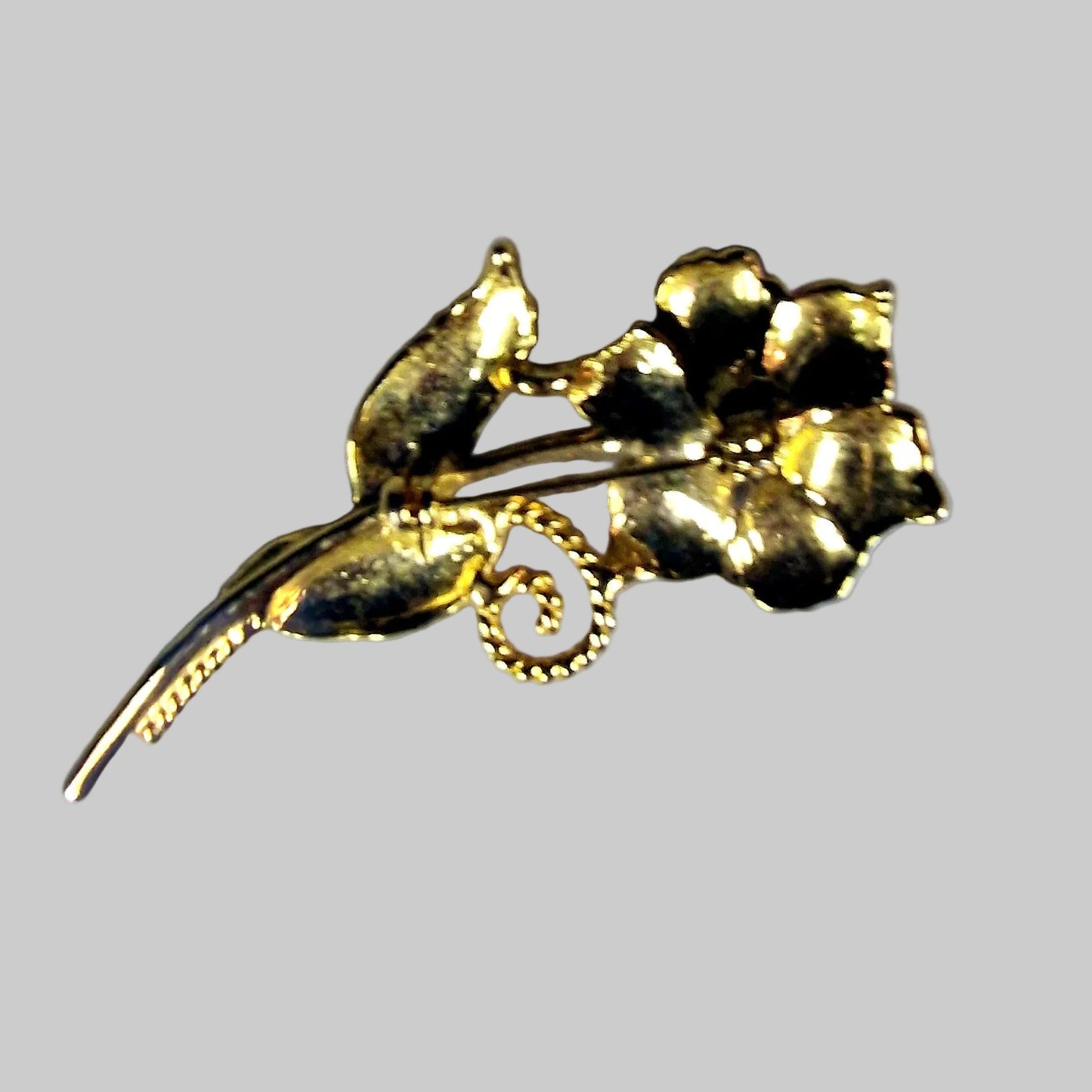 Vintage 1950s Gold Tone Floral Brooch Mid Century Faux Pearl Figural Botanical